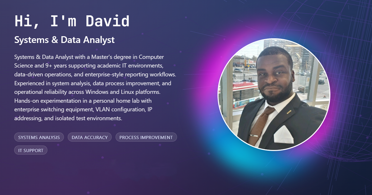David | Systems & Data Analyst & IT Administrator